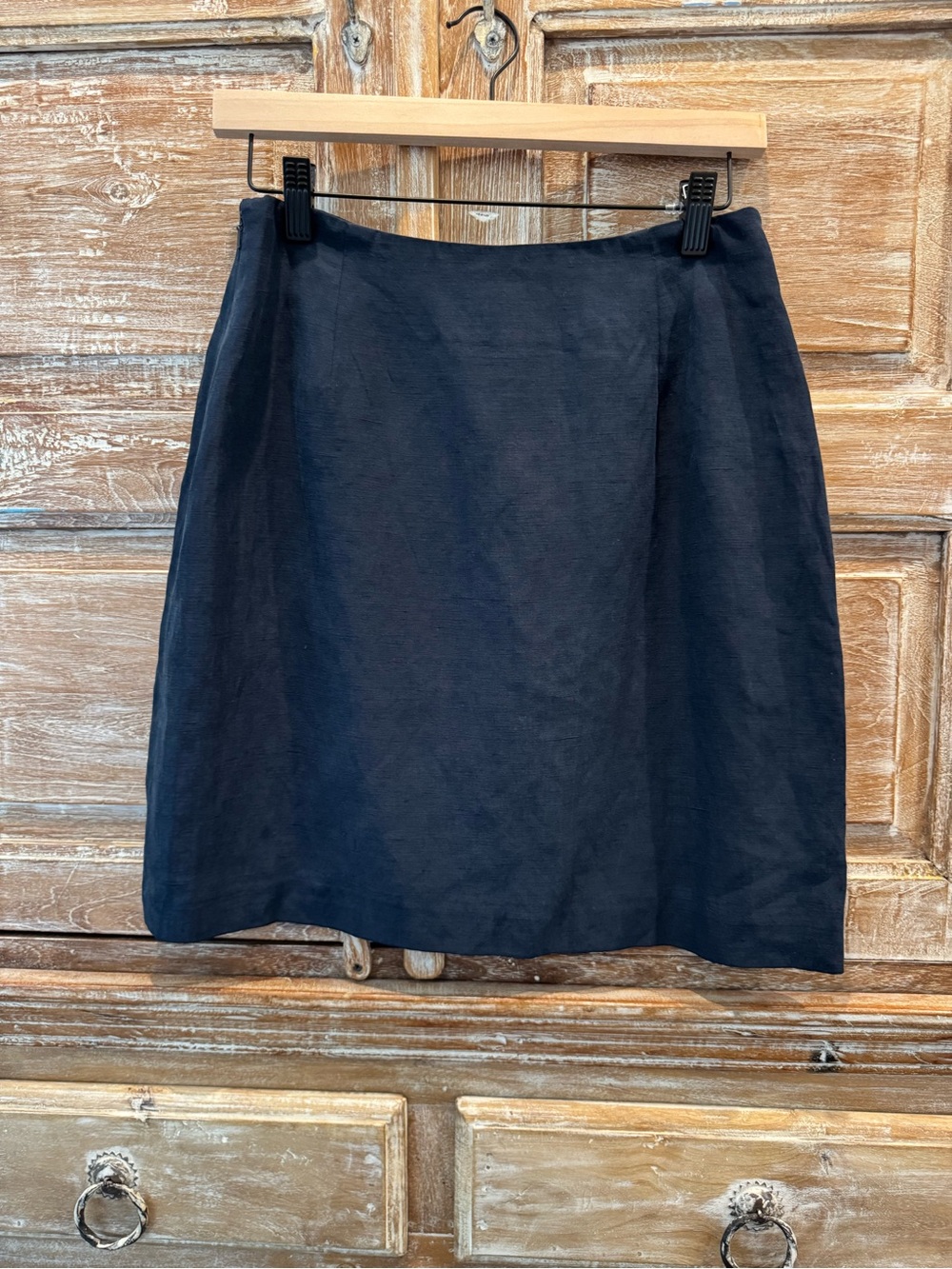 Compagnie Internationale Express Lined Navy Mini Skirt Linen Silk Blend Business
